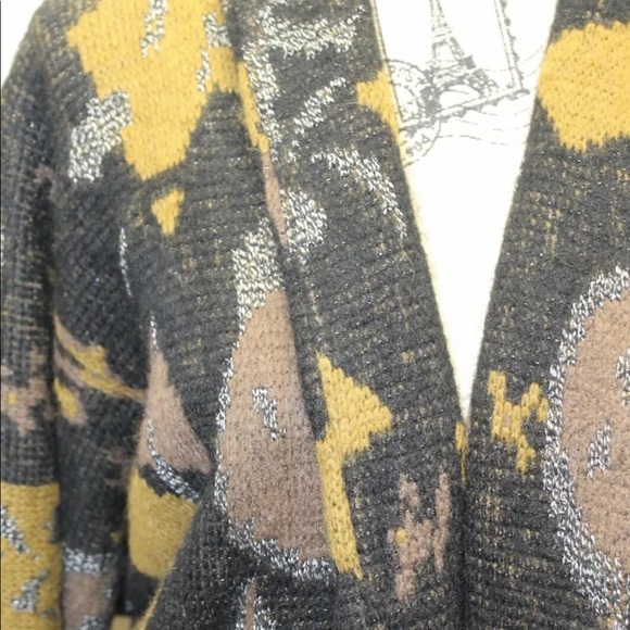 Monte Xerano Women Sweater Coat Over Piece Med Paris Wool Abstract Black Brown - Picture 6 of 11